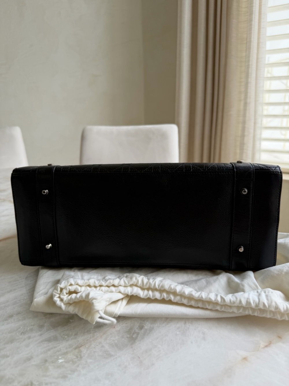 Christian Dior Vintage Black Cannage Leather Lady Dior Tote Bag w/Silver Tone - Picture 12 of 16